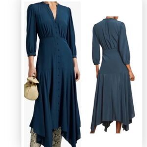Veronica Beard Roksanda Petrol Blue Button-Front Silk-Blend Dress 2 NWT $650